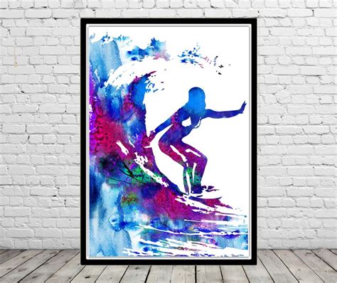Surfer Girl Surf Print Watercolor Surfer Ocean Art Etsy