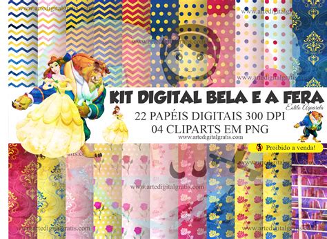 Kit Digital Bela E A Fera Estilo Aquarela GrÁtis Arte Digital Grátis