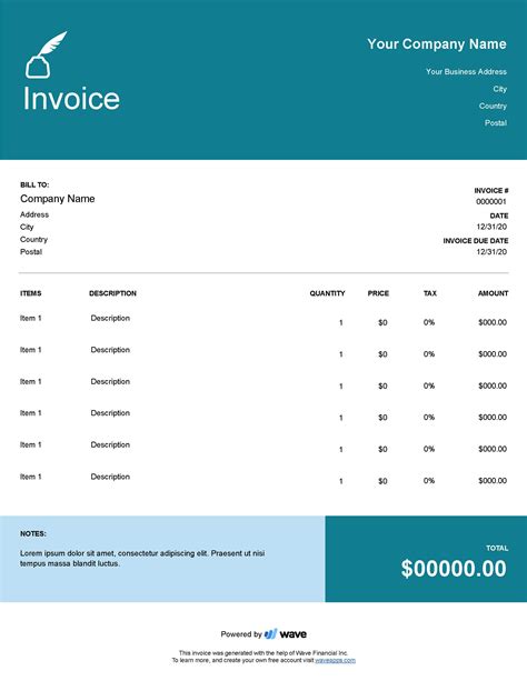 Freelance Writing Invoice Template Wave Financial