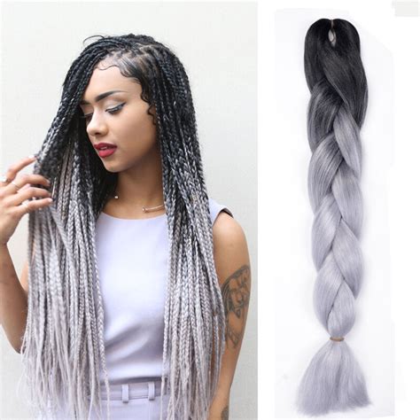 Pretty braided hair ideas to copy now. ombre Black / gray 1pcs 24" kanekalon jumbo synthetic ...