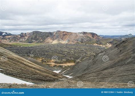 View On The Beautifully Colored Mountain Volcano Blahnukur Iceland
