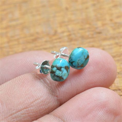 Turquoise Stud Earrings Sterling Silver Blue Copper Etsy