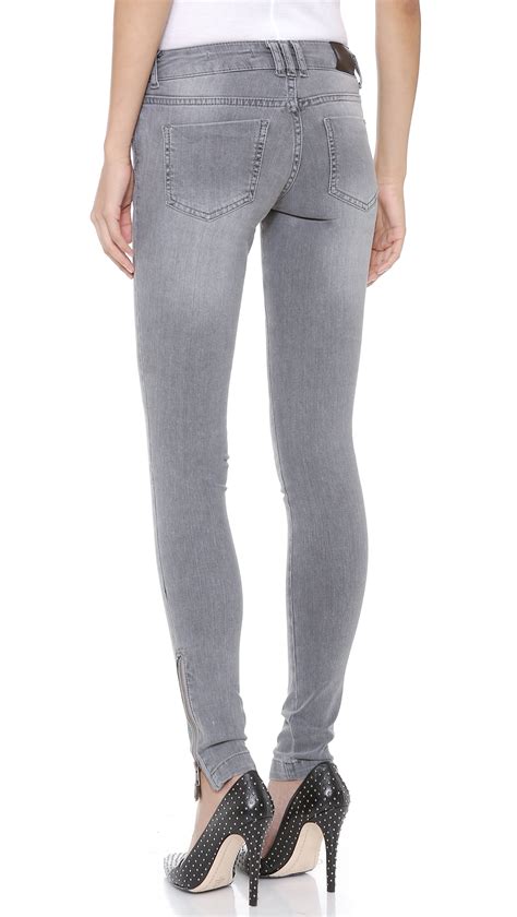 Anine Bing Double Zip Skinny Jeans Charcoal In Light Grey Gray Lyst