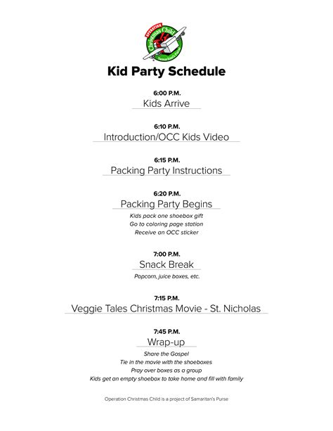 Kids Party Schedule Templates At