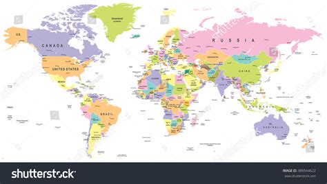 Colored World Map Borders Countries Cities Stock Vector Royalty Free