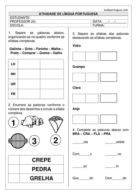 Atividades Com Silabas Complexas 1 Ano