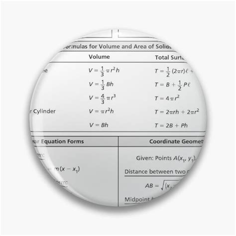 List Of Mathematic Formulae Cheat Sheet Pin For Sale By Jeffgreen Redbubble