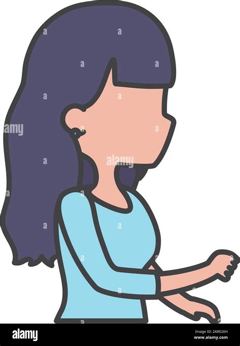 Young Woman Cartoon Character Side View Portrait On White Background