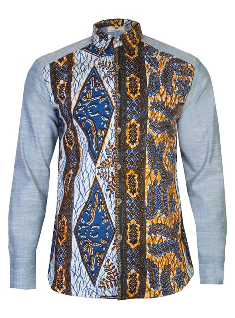 Denim Long Sleeve African Print Shirt Bethlehem African Print Shirt African Men Fashion