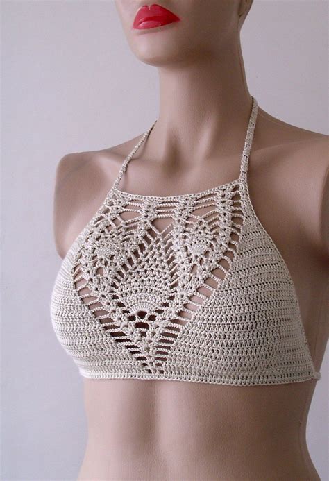 Crochet Beige Bikini Bustier Women Swimwear by formalhouse Padrão de
