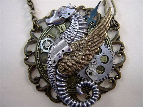 Steam Punk Necklace Sci Fi Winged Sea Dragonsea Horse Filigreethe