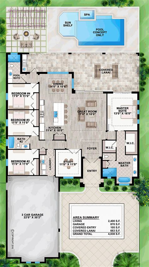 House Plan 52921 Coastal Contemporary Florida Style Plan With 2400 Sq