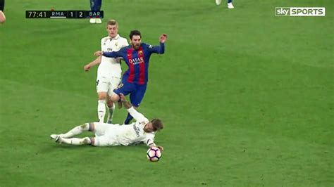 Sergio Ramos Was Shown A Straight Red Card For This Two Footed Lunge On