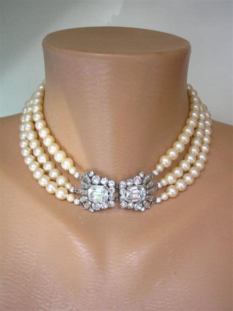 Art Deco Style Pearl Choker Vintage Pearl Choker Strand Pearls Cream Pearls Pearl Bridal