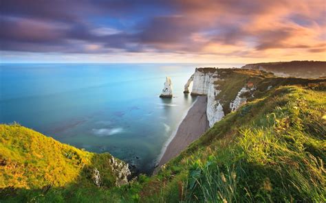 Online Crop Green Grass Field Landscape Sea Cliff Nature Hd