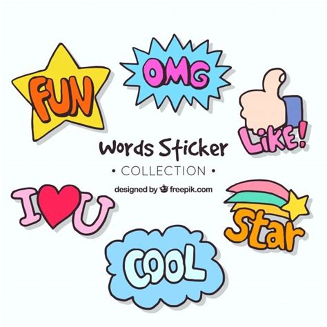 Free Vector Pack Of Stickers With Hand Drawn Words Handmade Sticker