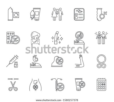 Safe Sex Linear Icons Set Condoms Stock Vector Royalty Free 1580257378 Shutterstock