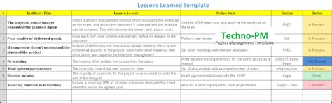 Lessons Learned Template Excel Download Project Management Templates