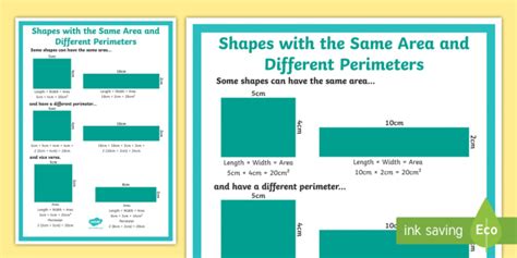 Shapes With The Same Area And Different Perimeters Display