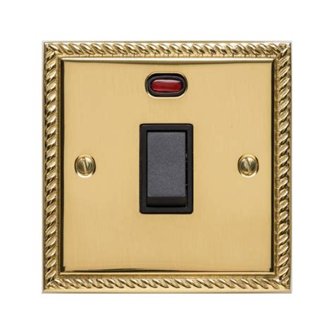 1 Gang 20a Double Pole Switch With Neon Georgian Polished Brass Rope