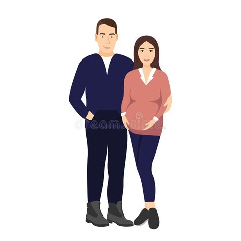 Happy Relationship And Pregnancy Concept Cartoon Couple Man And Pregnant Woman Standing And