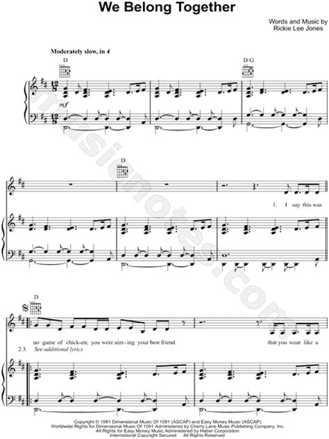 Rickie Lee Jones We Belong Together Sheet Music In D Major