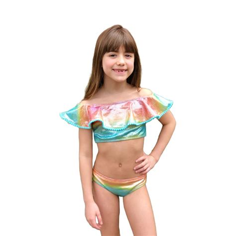 Biquíni Infantil Proteção Upf50 Babado Rainbow Banho Maria Moda Praia Infantil