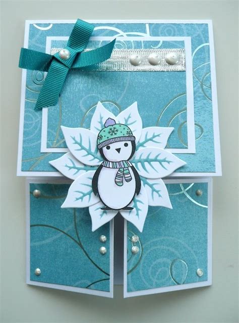 Xmas Penguin Dutch Fold Card Fancy Fold Cards Personalised Christmas