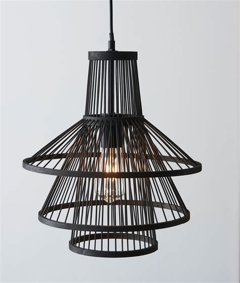 Bamboo Japanese Style Fretwork Light Pendant Black Or White