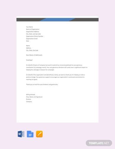 Your support helps to further our mission through general projects, including specific project or recipient. 8+ Donation Thank You Letter Templates in Google Docs | Word | Pages | PDF | Free & Premium ...
