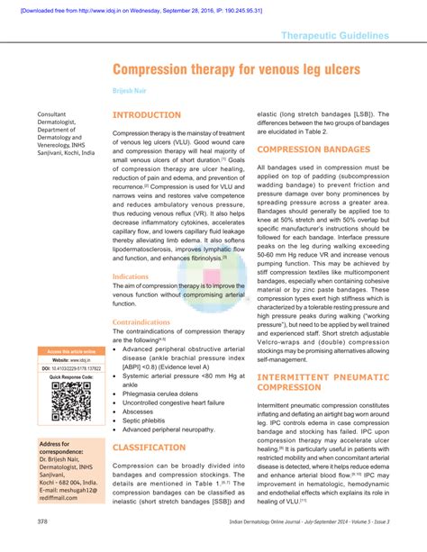 Pdf Compression Therapy For Venous Leg Ulcers