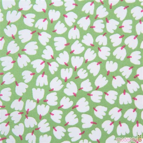 Remnant 46 X 112 Cm Lime Green Fabric White Flower Hot Pink Stem By