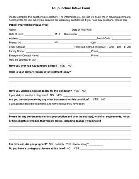 Free Printable Acupuncture Intake Form Printable Form Templates And Sexiz Pix