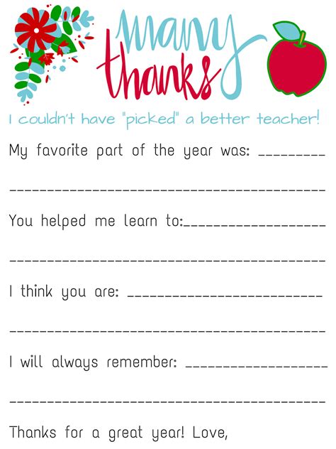 Free Printable Teacher Appreciation Templates