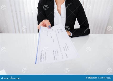 Businesswoman Offering Cheque Stock Image Image Of Hand