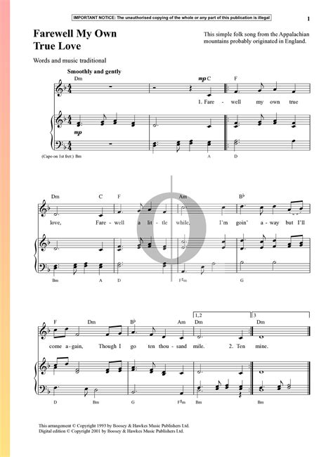 Farewell My Own True Love door Anonymous | piano bladmuziek (Piano