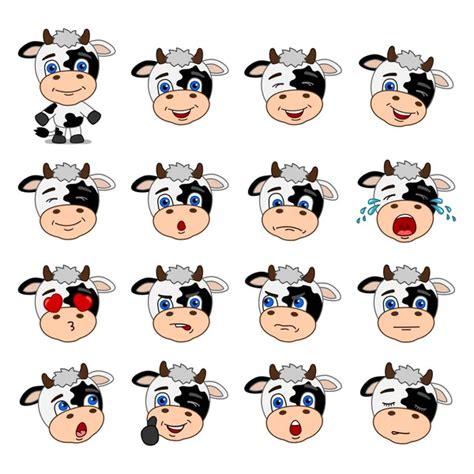 Set Charming Cartoon Characters Cows Fast Food Different Poses Flower Stock Vector Image By