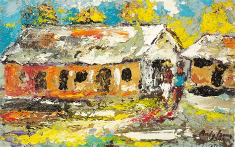 Signed Impressionist Painting Of Houses From Ghana Neighbourhood Novica