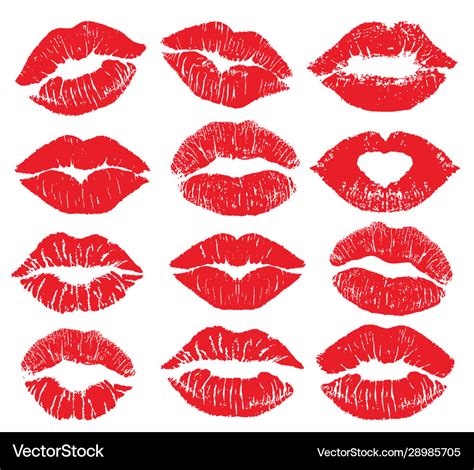 Lipstick Kiss Print Isolated Big Set Red Vector Image
