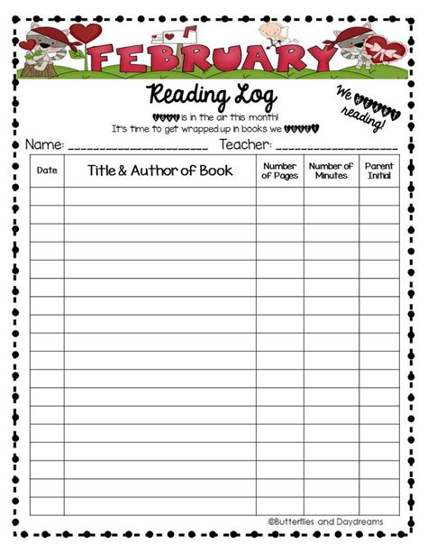 Reading Log February Reading Log Reading Incentives Home Reading Log