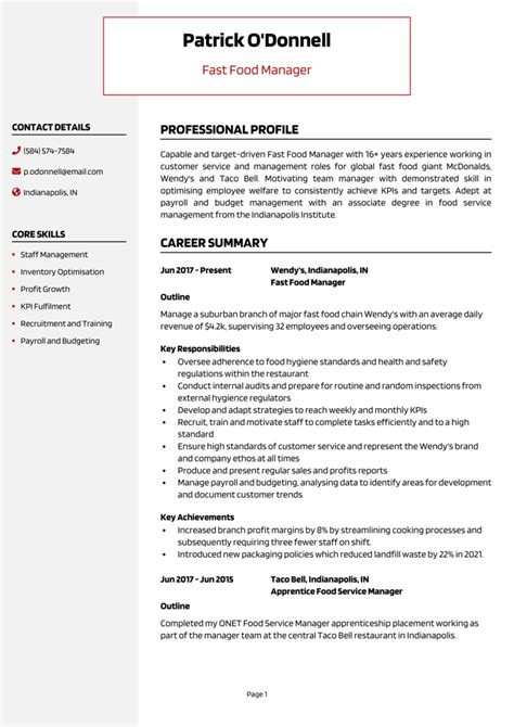Fast Food Manager Resume Example Guide Land Interviews