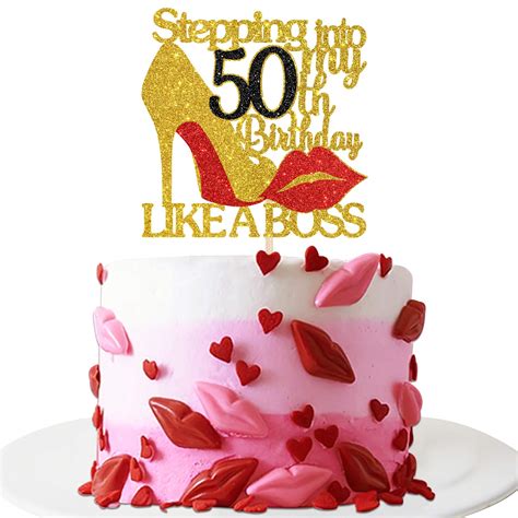 buy innoru gold red glitter stepping into 50 cake topper 50th birthday cake decor stepping
