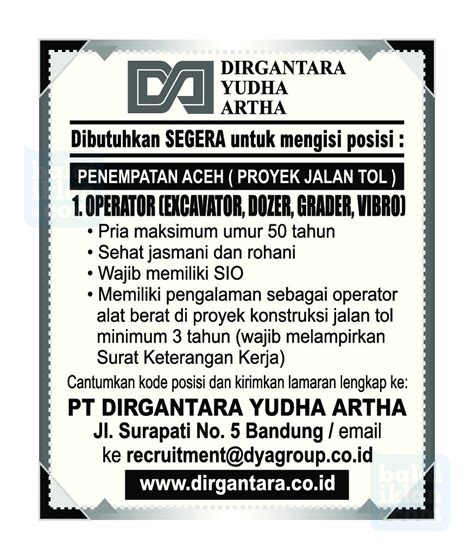 Pt dirgantara yudha artha (dya) is a privately own company, established in 1990, based in bandung, west java, indonesia. KarirBdg