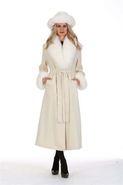 winter white cashmere coat white fox collar and cuffs white fur coat cashmere coat white