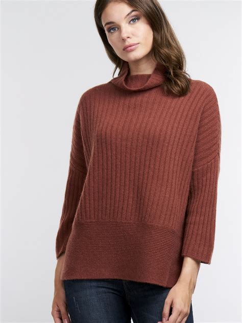 Repeat Cashmere Women Chunky Rib Knit Cashmere Sweater With Stand