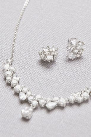 Cubic Zirconia Cluster Necklace And Earring Set David S Bridal