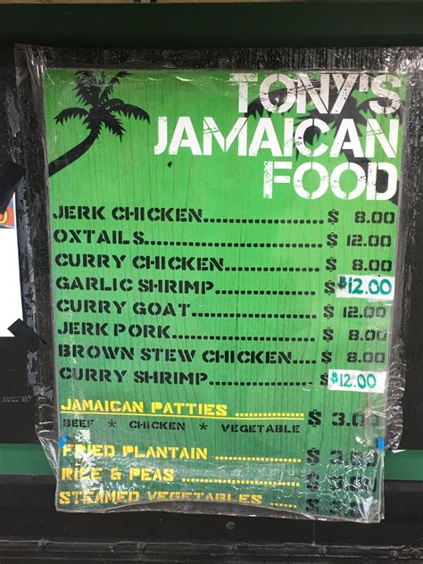 Tony’s Jamaican Food Menu