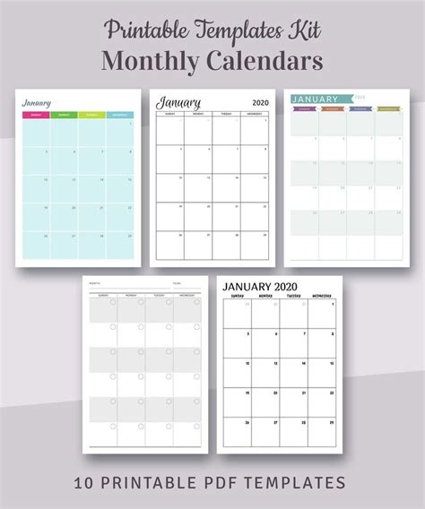 Monthly Calendar Kit 2020 Monthly Planner Templates 10 In 1 Etsy