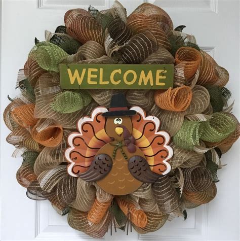 Thanksgiving Turkey Welcome Deco Mesh Wreath With Dangling Legs