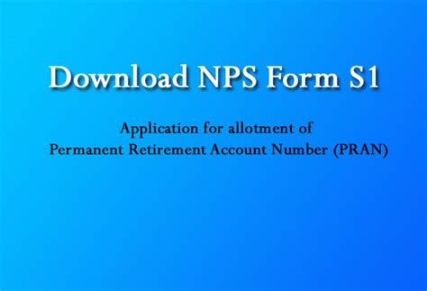 Nps Form S1 Application For Allotment Of Pran Individual Only